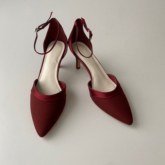 Women's High Heels Closed Toe Kitten Heel - Wine Size 9 - Picture 4 of 8